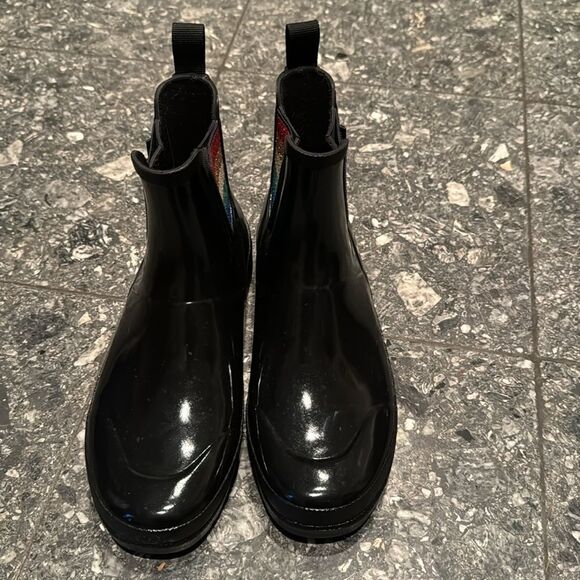 Tretorn Lina 2 black patent waterproof sparkle rainbow rain boots NWOT. Size 7 - Picture 4 of 6